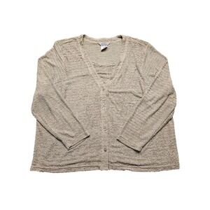 Stonebridge Womens Plus 2X Beige Knit Button Front Cardigan Sweater Textured Tan